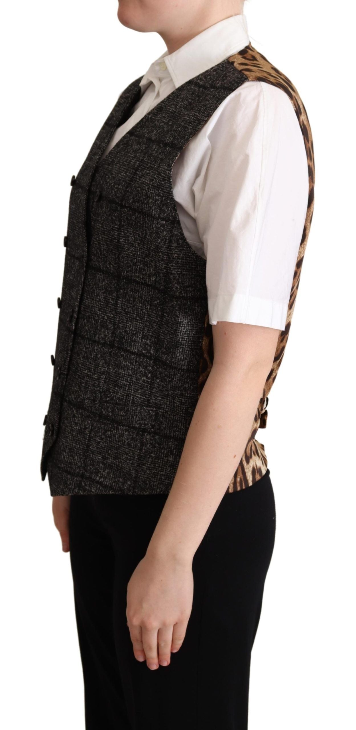 Dolce & Gabbana Gray Wool Leopard Print Waistcoat Cardigan
