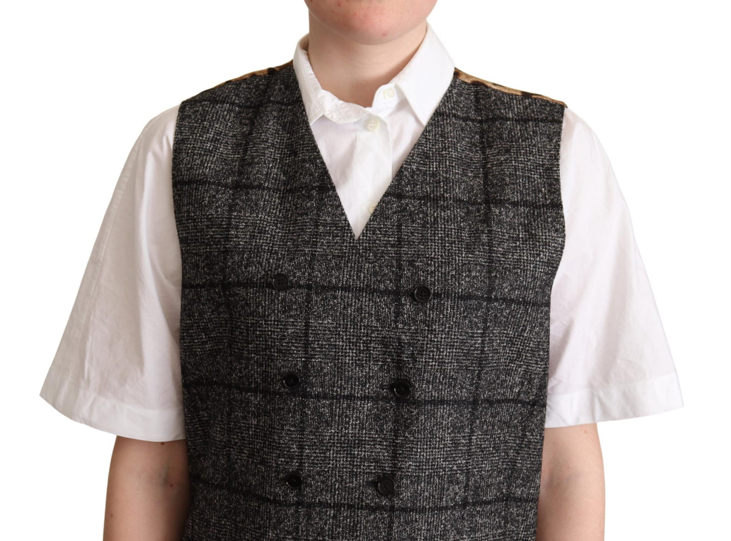 Dolce & Gabbana Gray Wool Leopard Print Waistcoat Cardigan