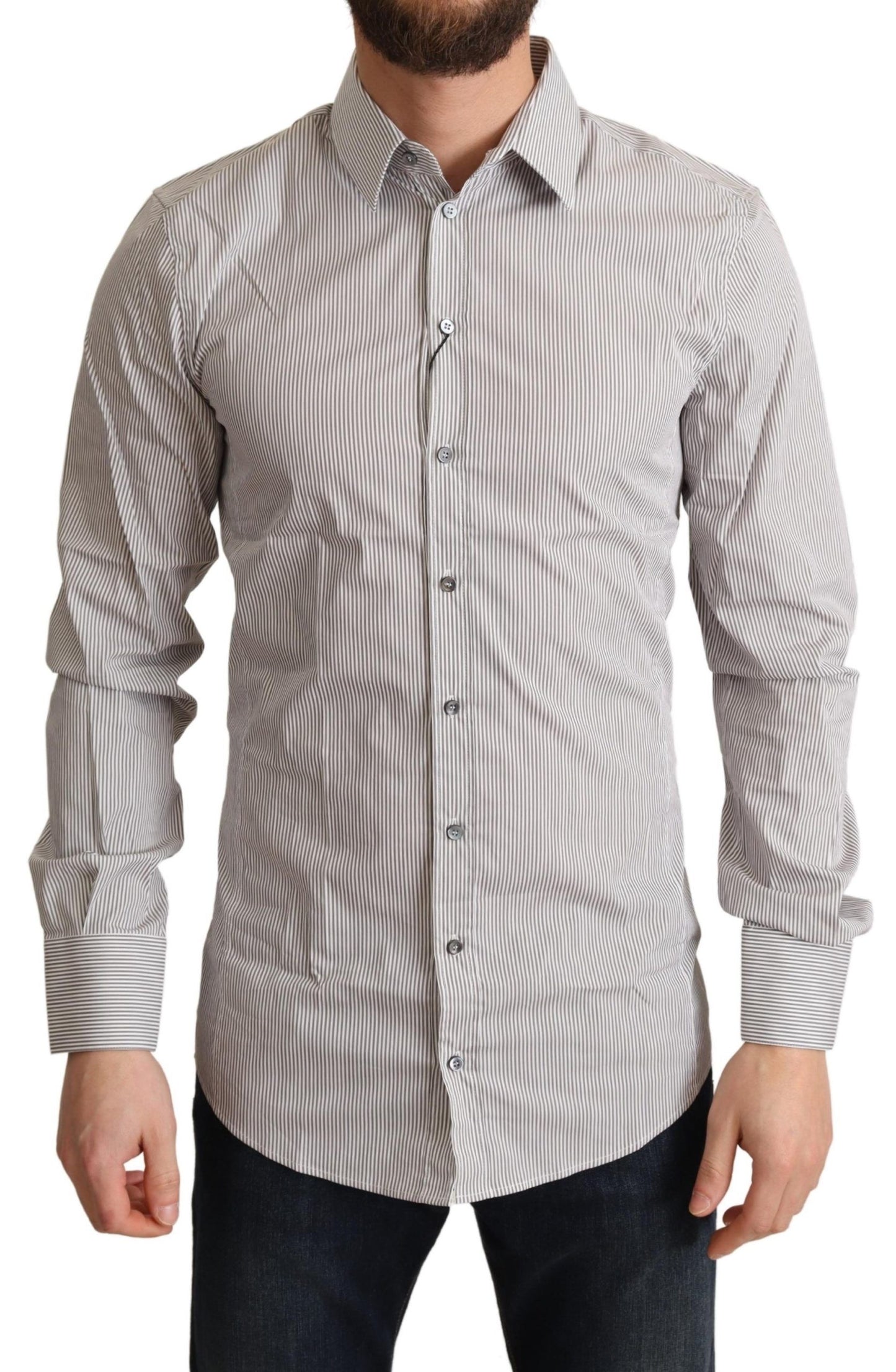 Dolce & Gabbana Gray Cotton Slim Fit Mens SICILY Shirt by Dolce & Gabbana