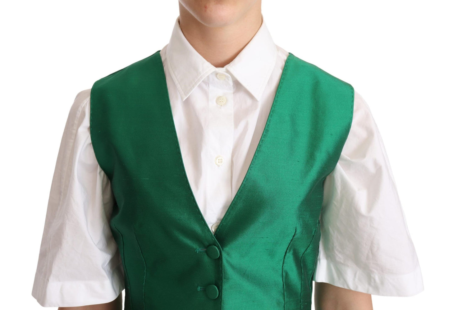 Gilet élégant en soie mélangée verte Dolce & Gabbana