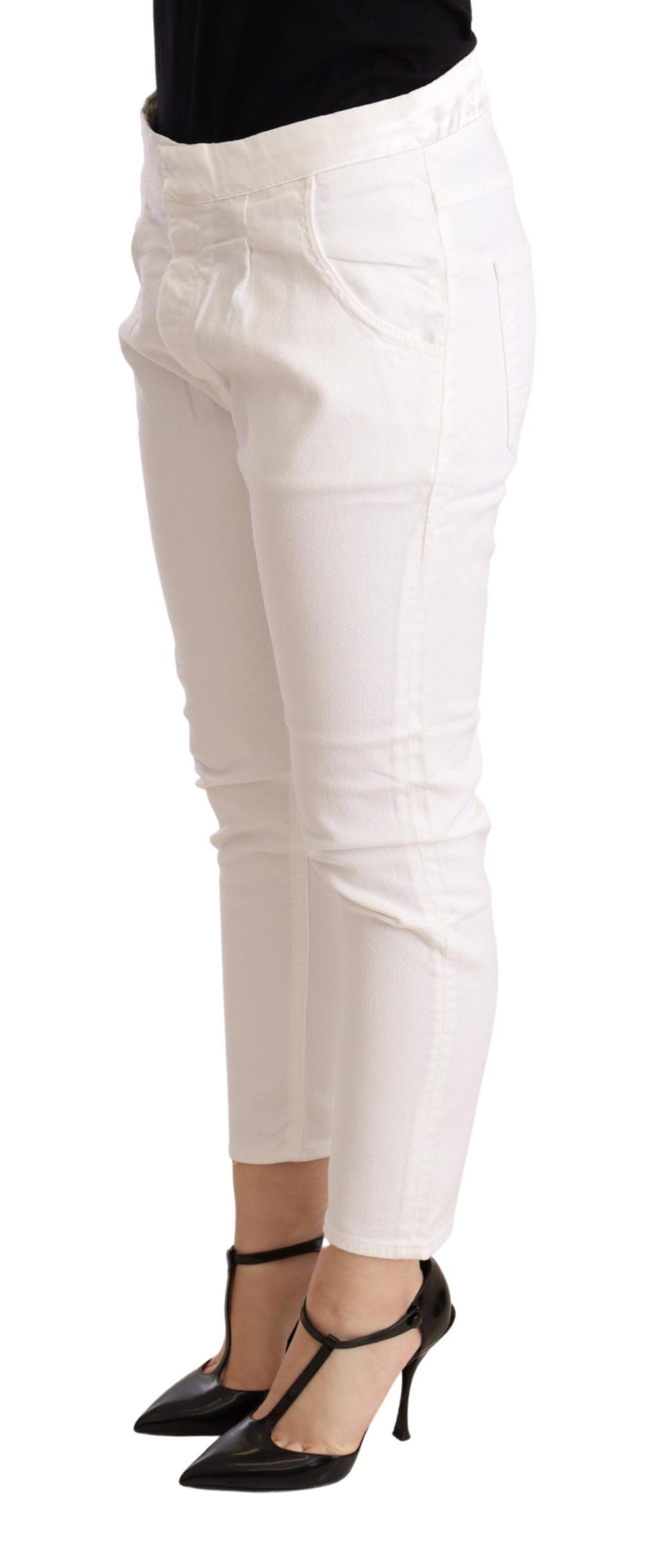 CYCLE White Mid Waist Slim Fit Skinny Cotton Stretch Trouser by CYCLE