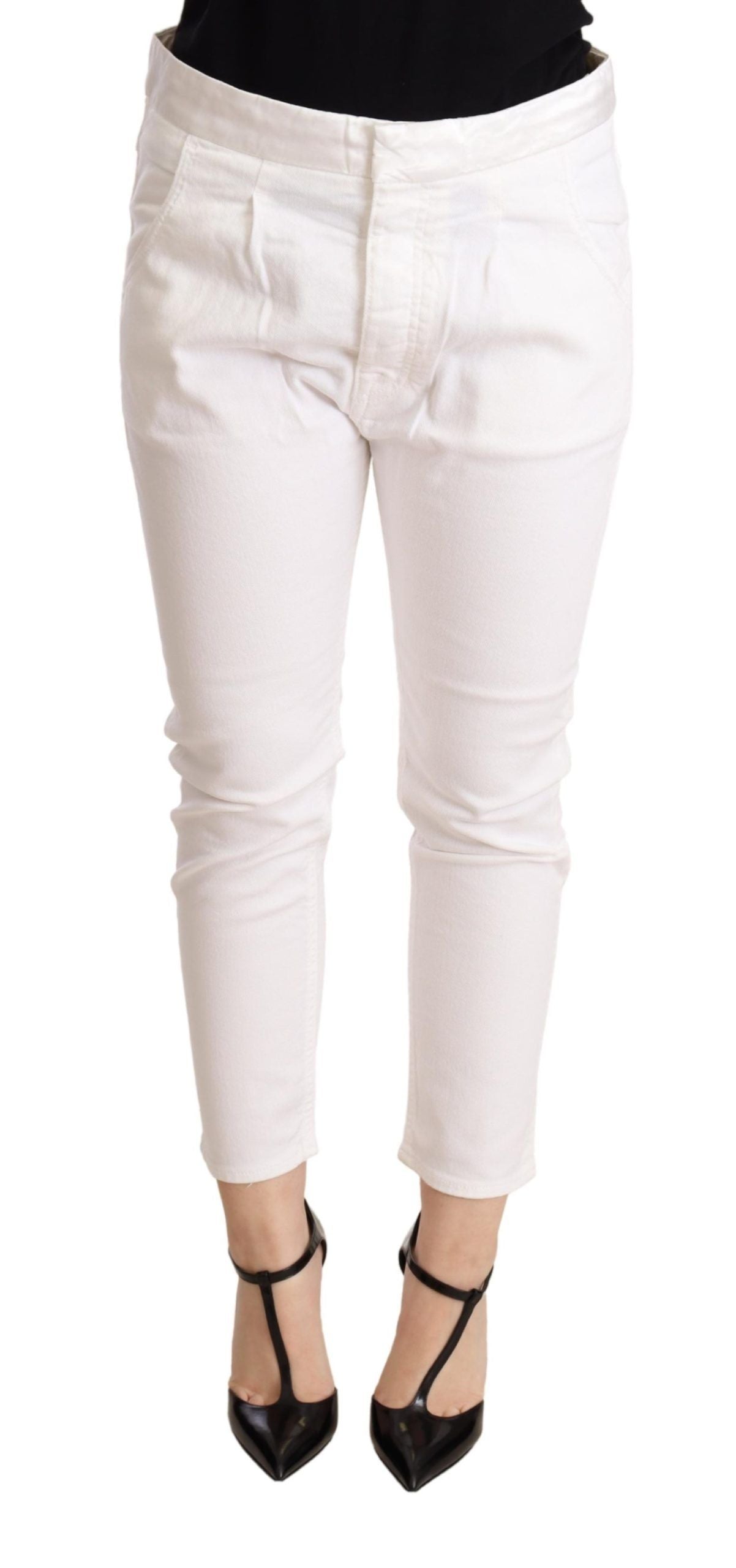 CYCLE White Mid Waist Slim Fit Skinny Cotton Stretch Trouser by CYCLE