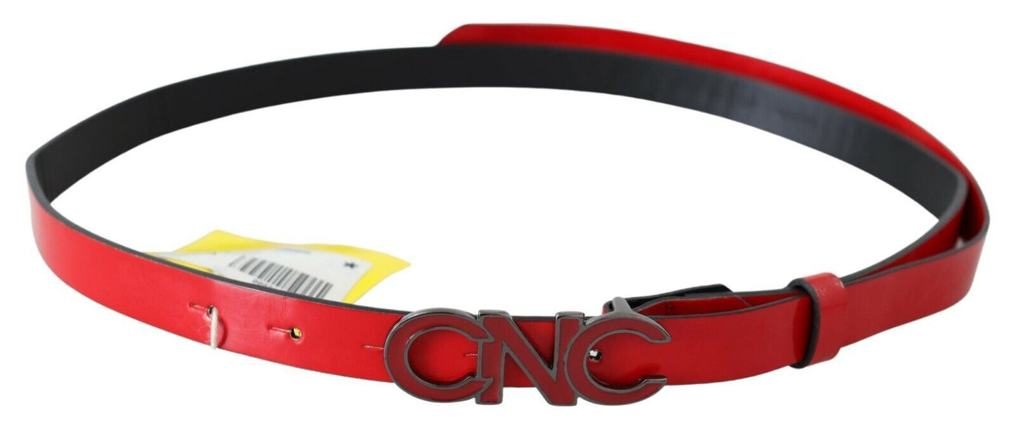 Ceinture en cuir rouge avec boucle noire, style national chic