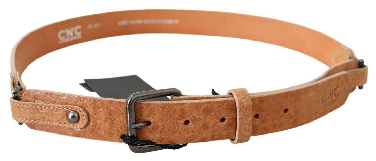 Ceinture en cuir marron clair style national chic