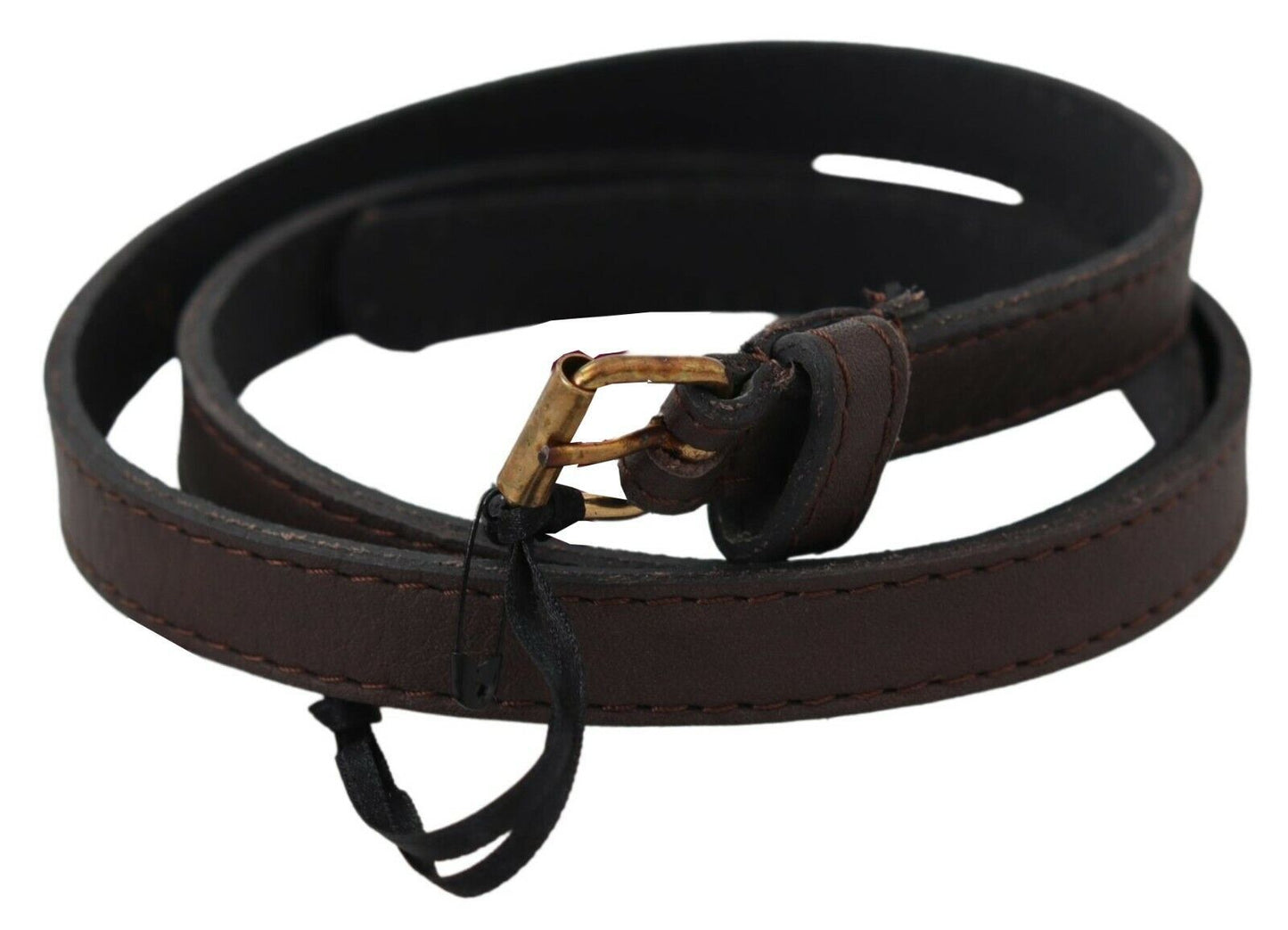 MILA SCHÖN Ceinture élégante en cuir marron avec boucle dorée