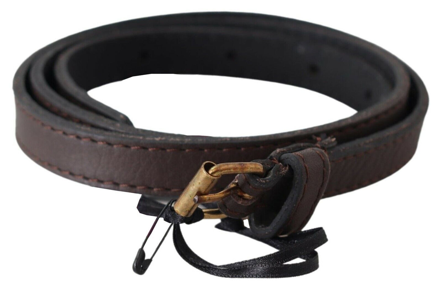 MILA SCHÖN Ceinture élégante en cuir marron avec boucle dorée