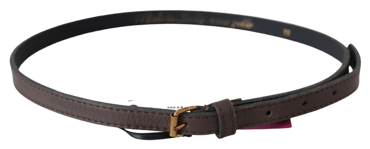 MILA SCHÖN Ceinture élégante en cuir marron avec boucle dorée