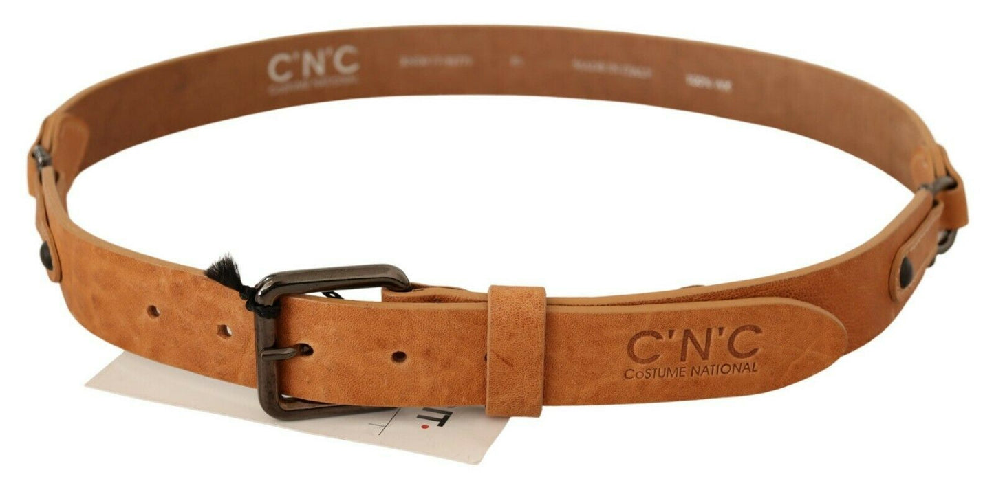 Ceinture élégante marron clair avec boucle noire pour costume national