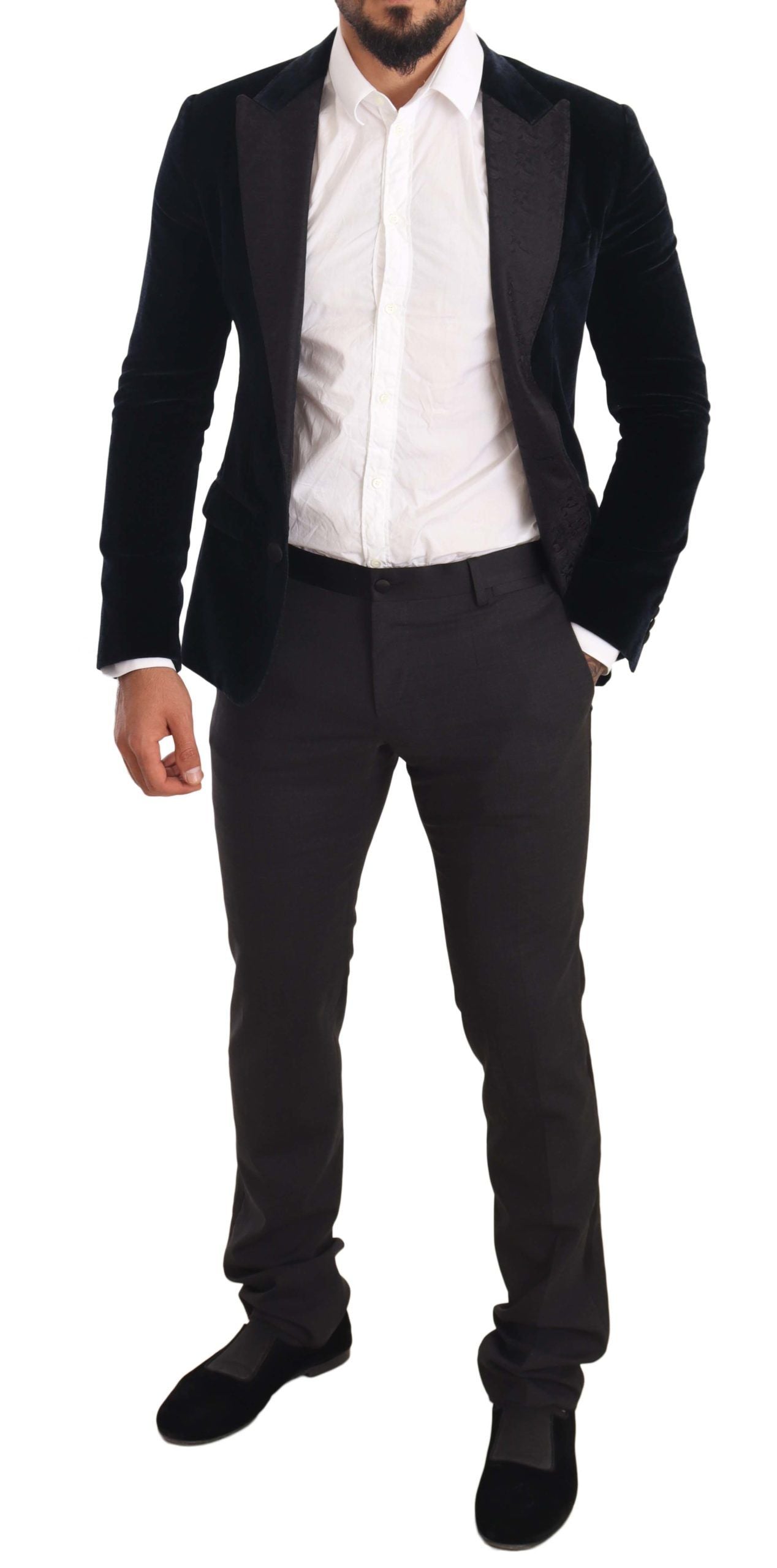 Dolce & Gabbana Blue Velvet Cotton Slim Fit Tuxedo Suit