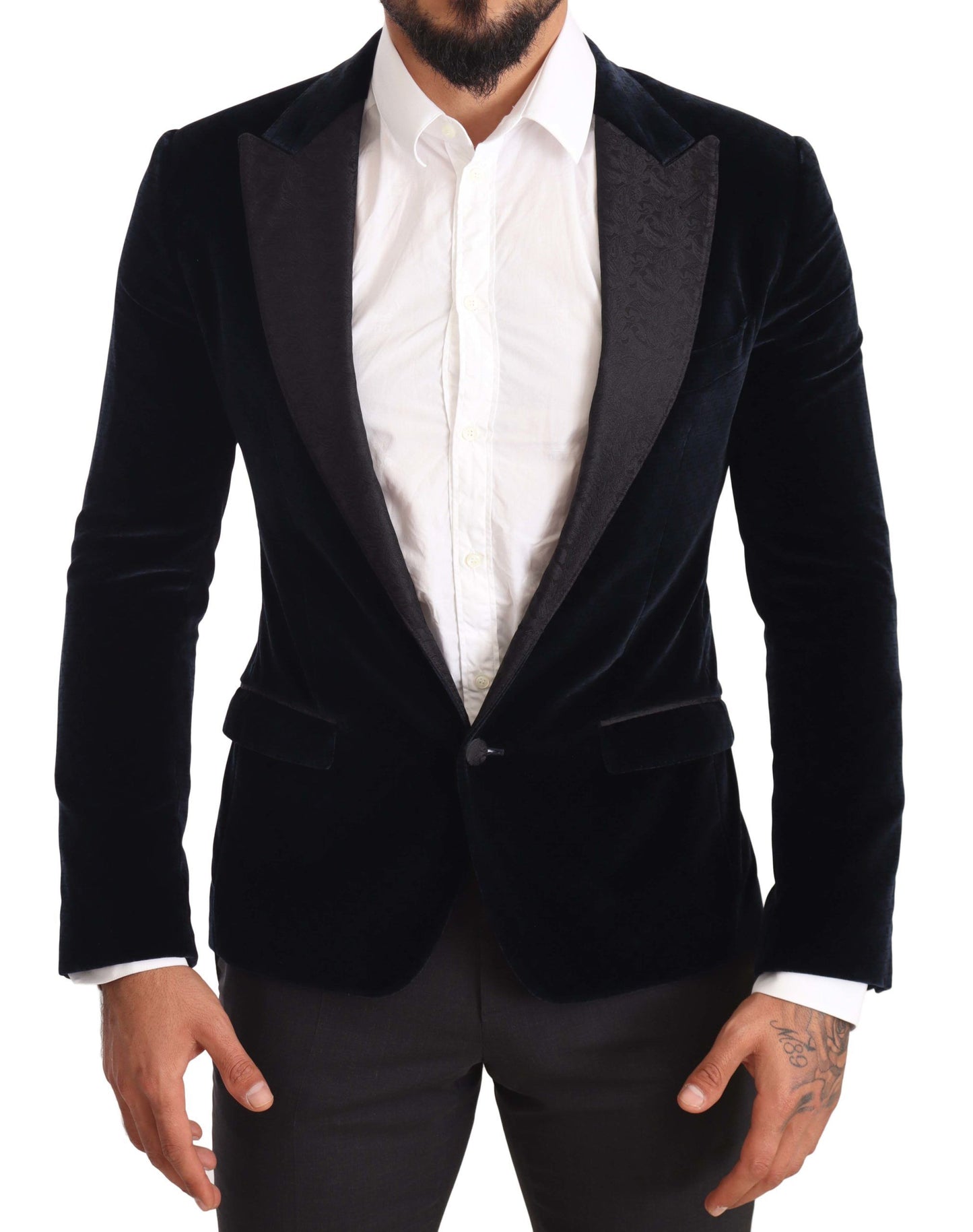 Dolce & Gabbana Blue Velvet Cotton Slim Fit Tuxedo Suit