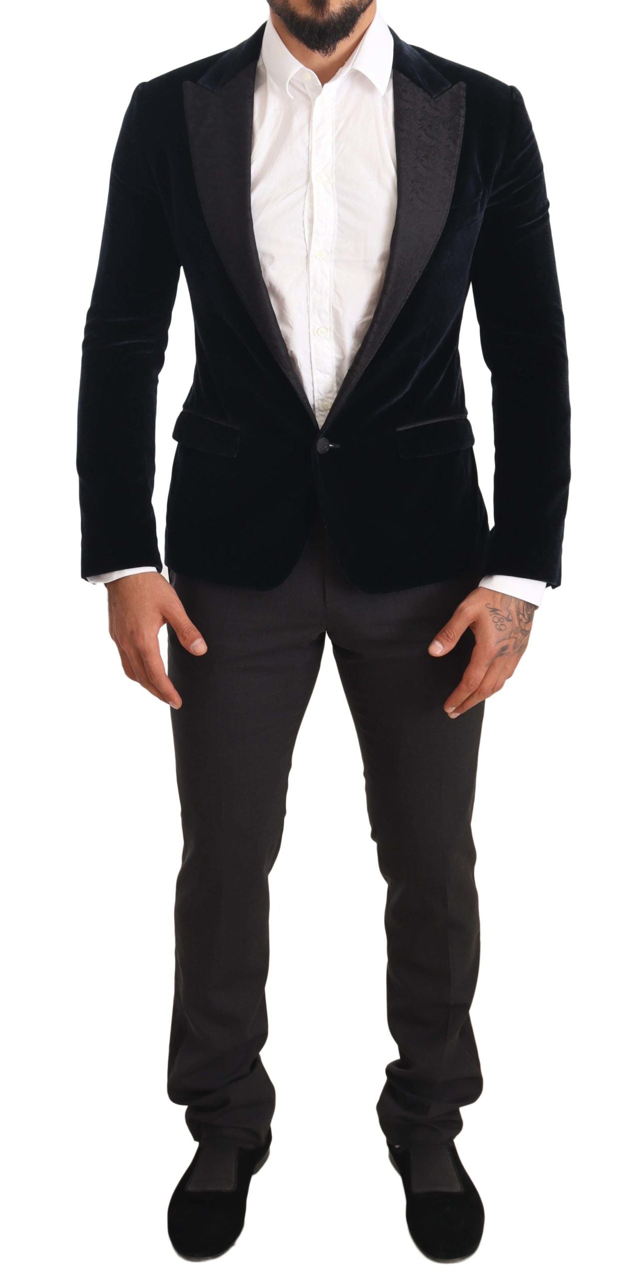 Dolce & Gabbana Blue Velvet Cotton Slim Fit Tuxedo Suit