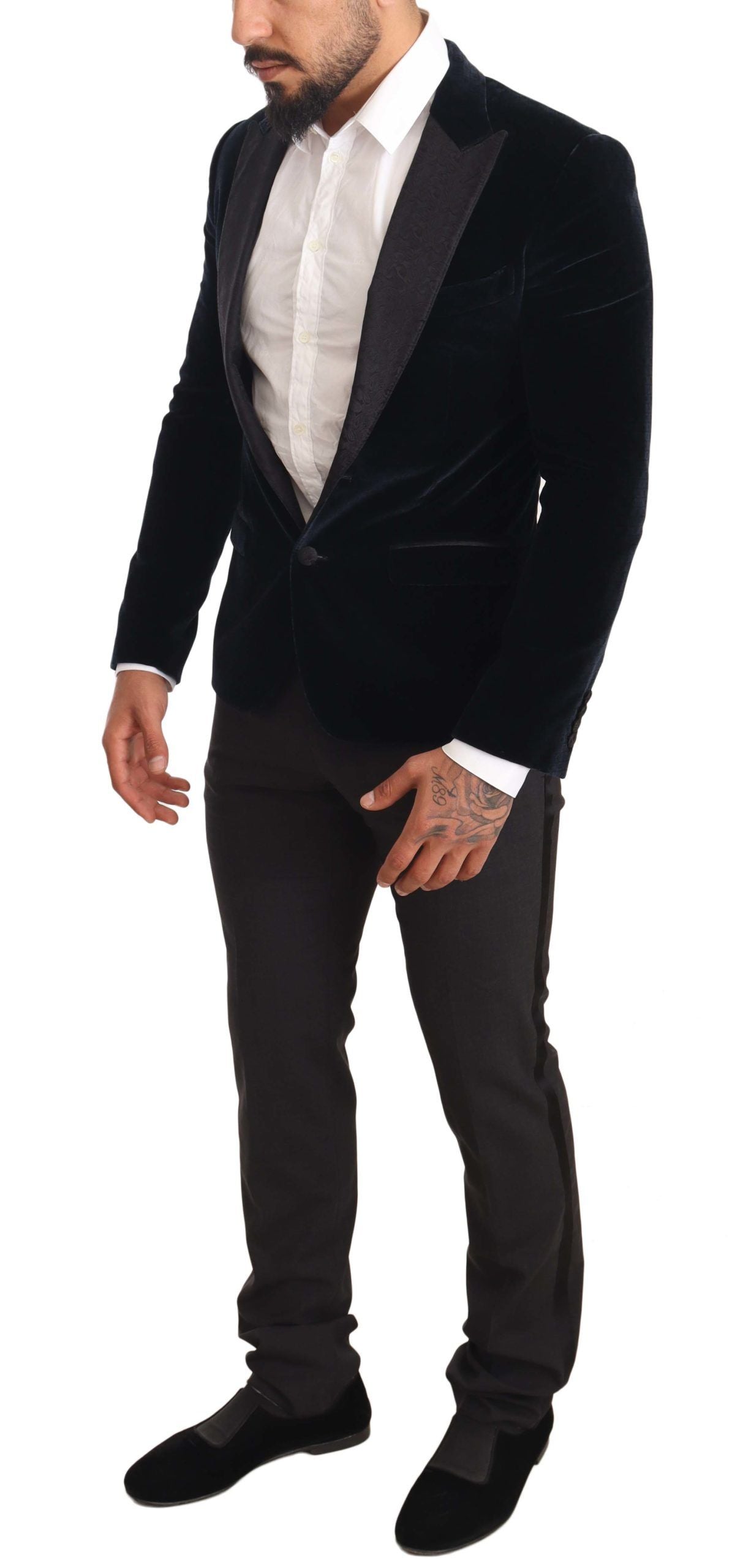 Dolce & Gabbana Blue Velvet Cotton Slim Fit Tuxedo Suit