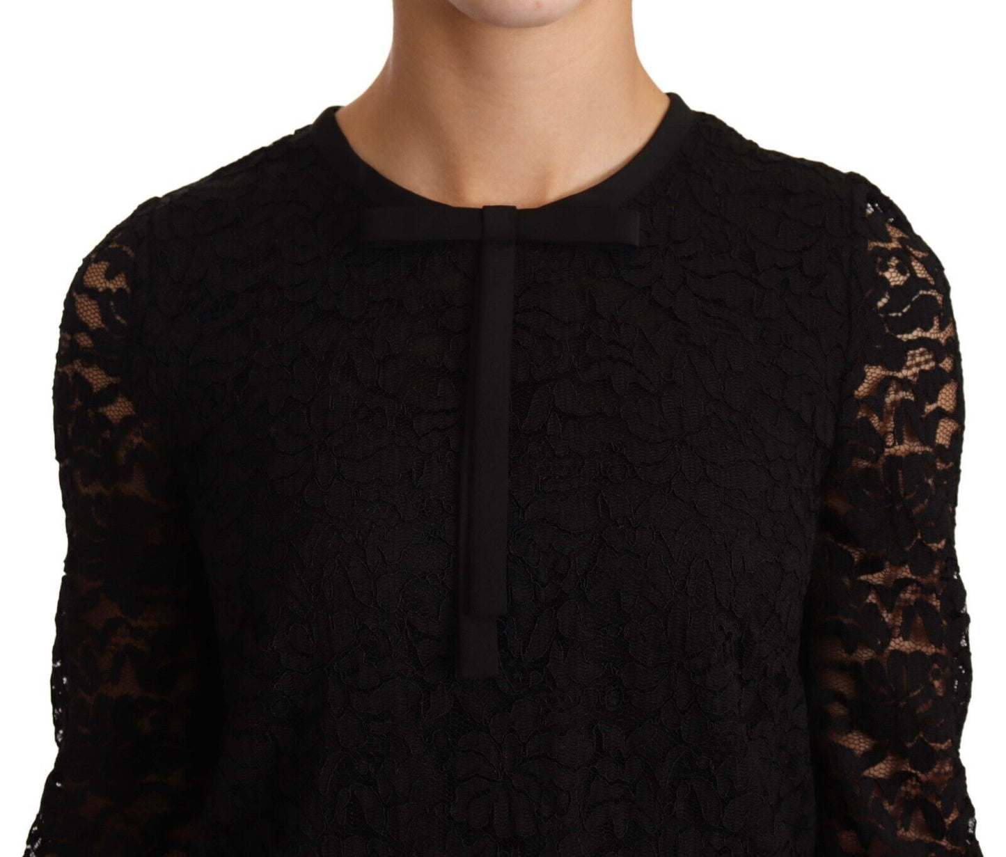Dolce & Gabbana - Haut élégant à manches longues en dentelle florale noire