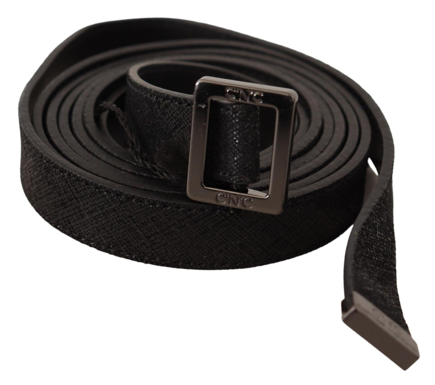 Ceinture en cuir noir avec boucle en métal, style national chic