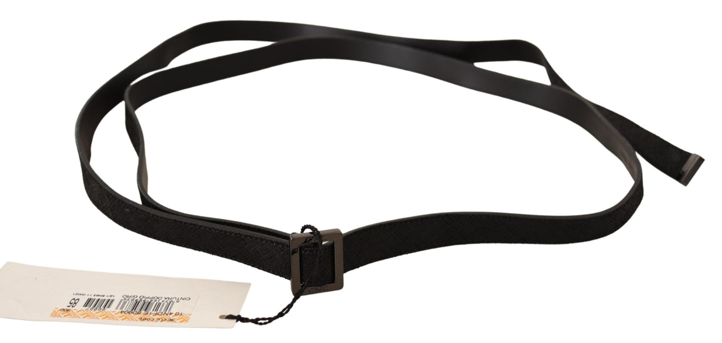 Ceinture en cuir noir avec boucle en métal, style national chic