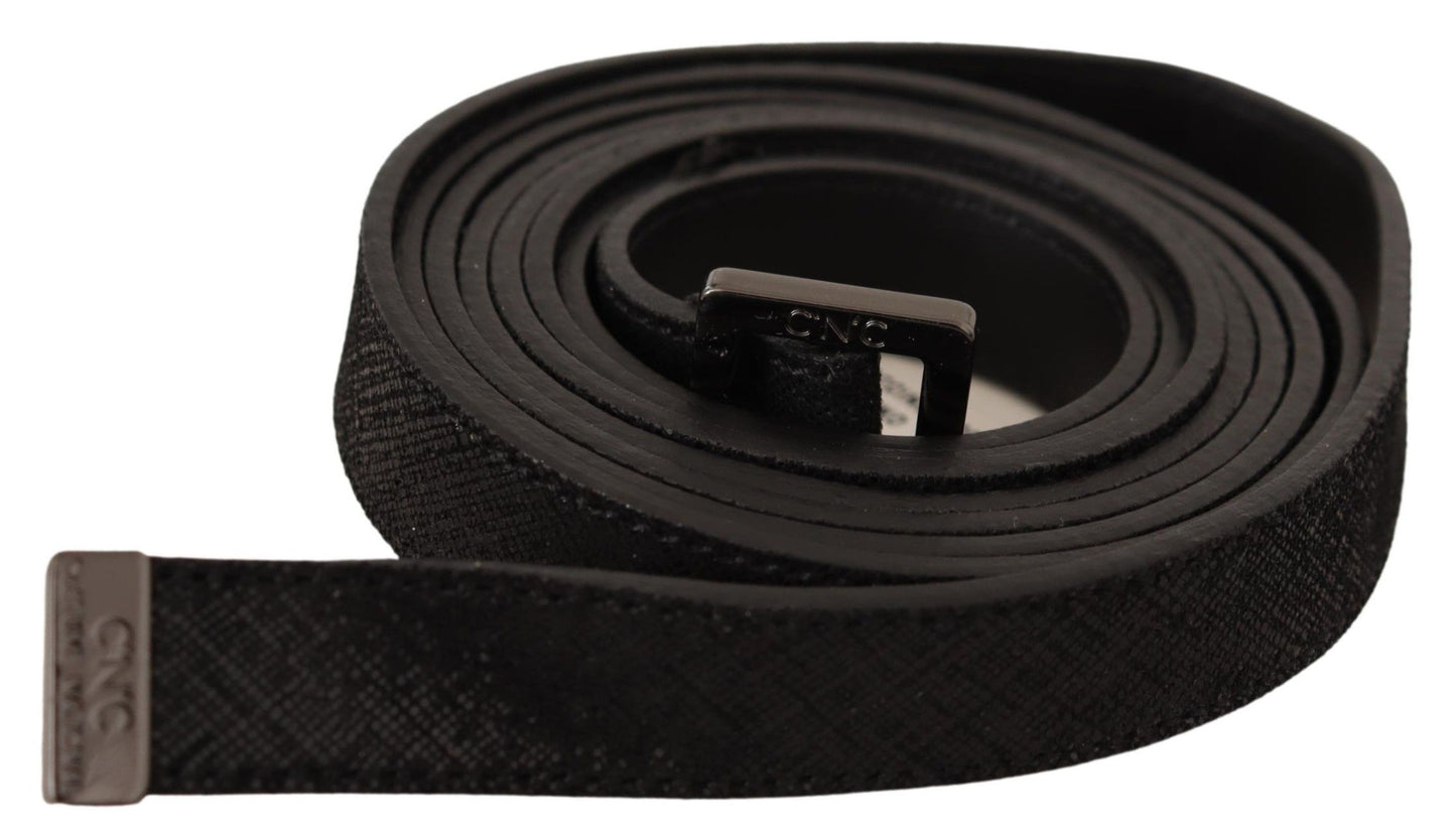 Ceinture en cuir noir avec boucle en métal, style national chic