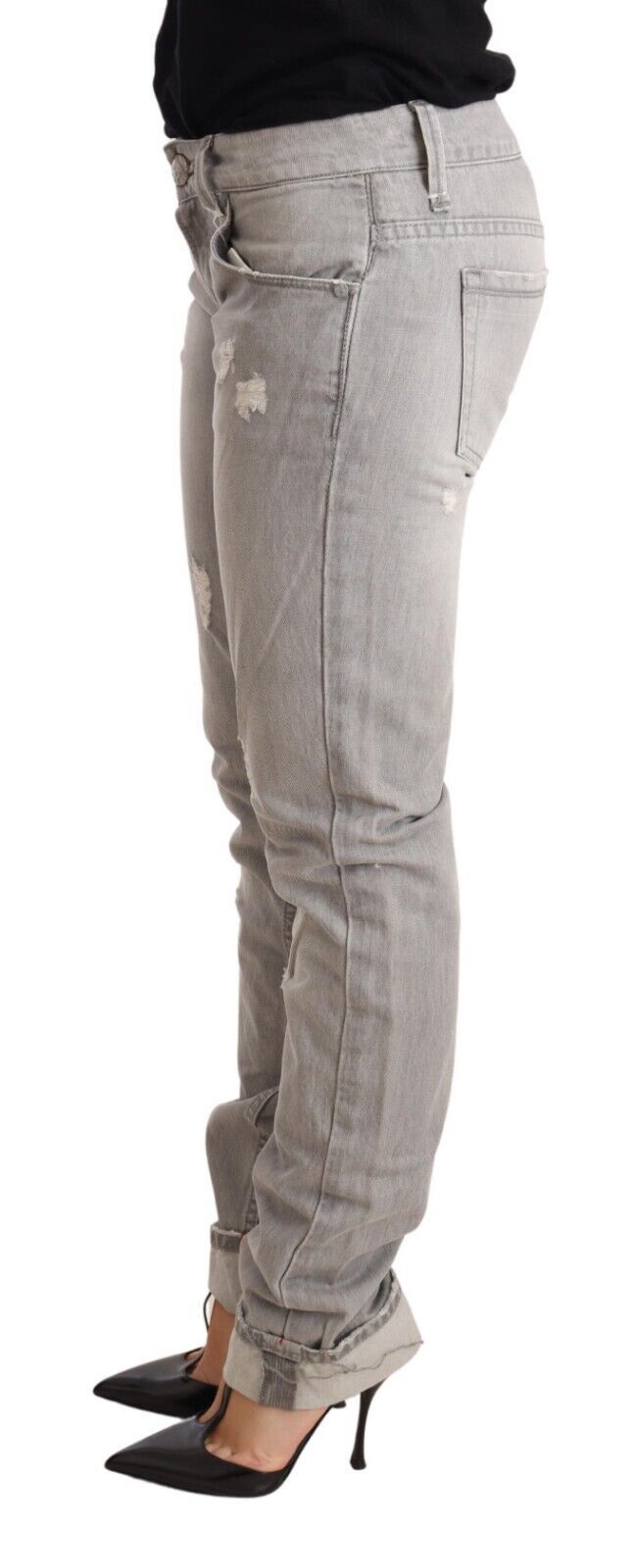 Jean slim Eight Chic gris délavé en lambeaux