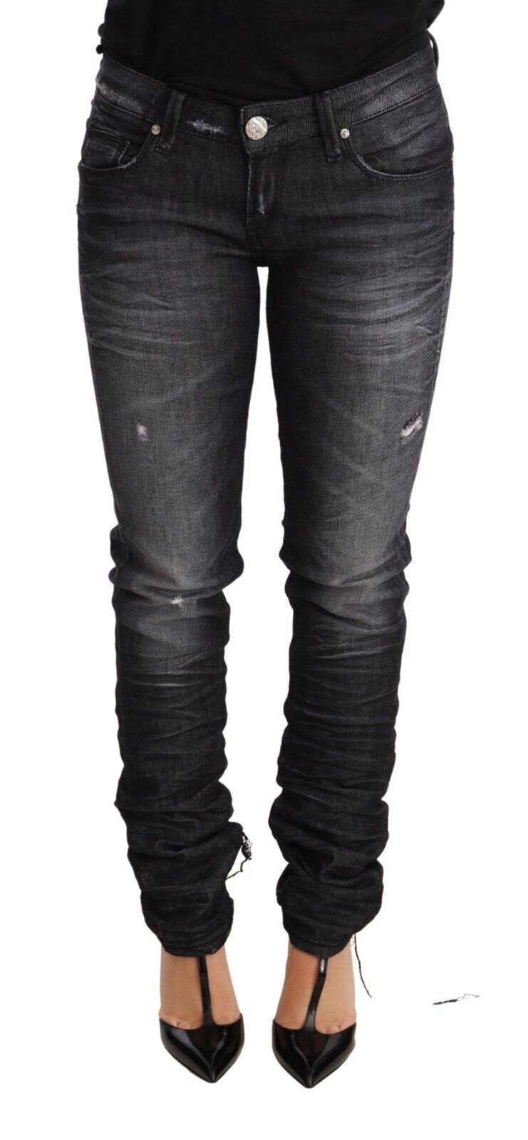 Huit jeans skinny taille basse élégants en denim noir