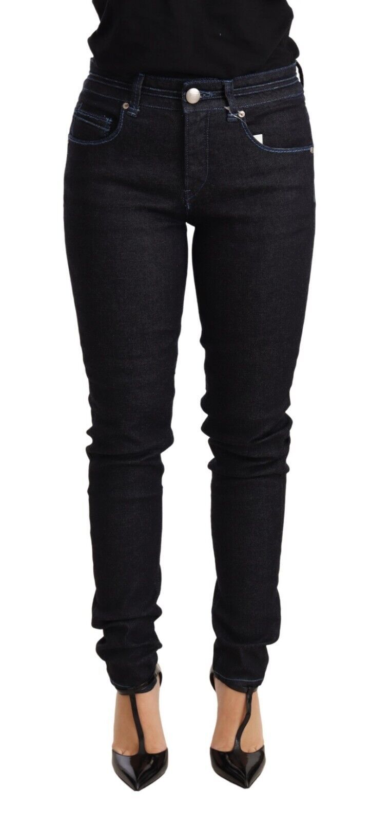 Eight Blue Cotton Low Waist Slim Fit Denim Women Trouser Jeans