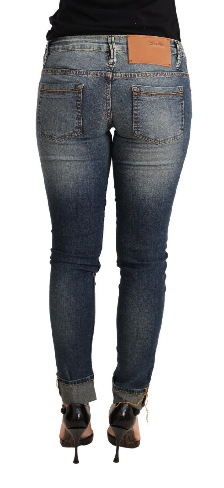 Eight Blue Washed Cotton Low Waist Skinny Denim Women Trouser Jeans