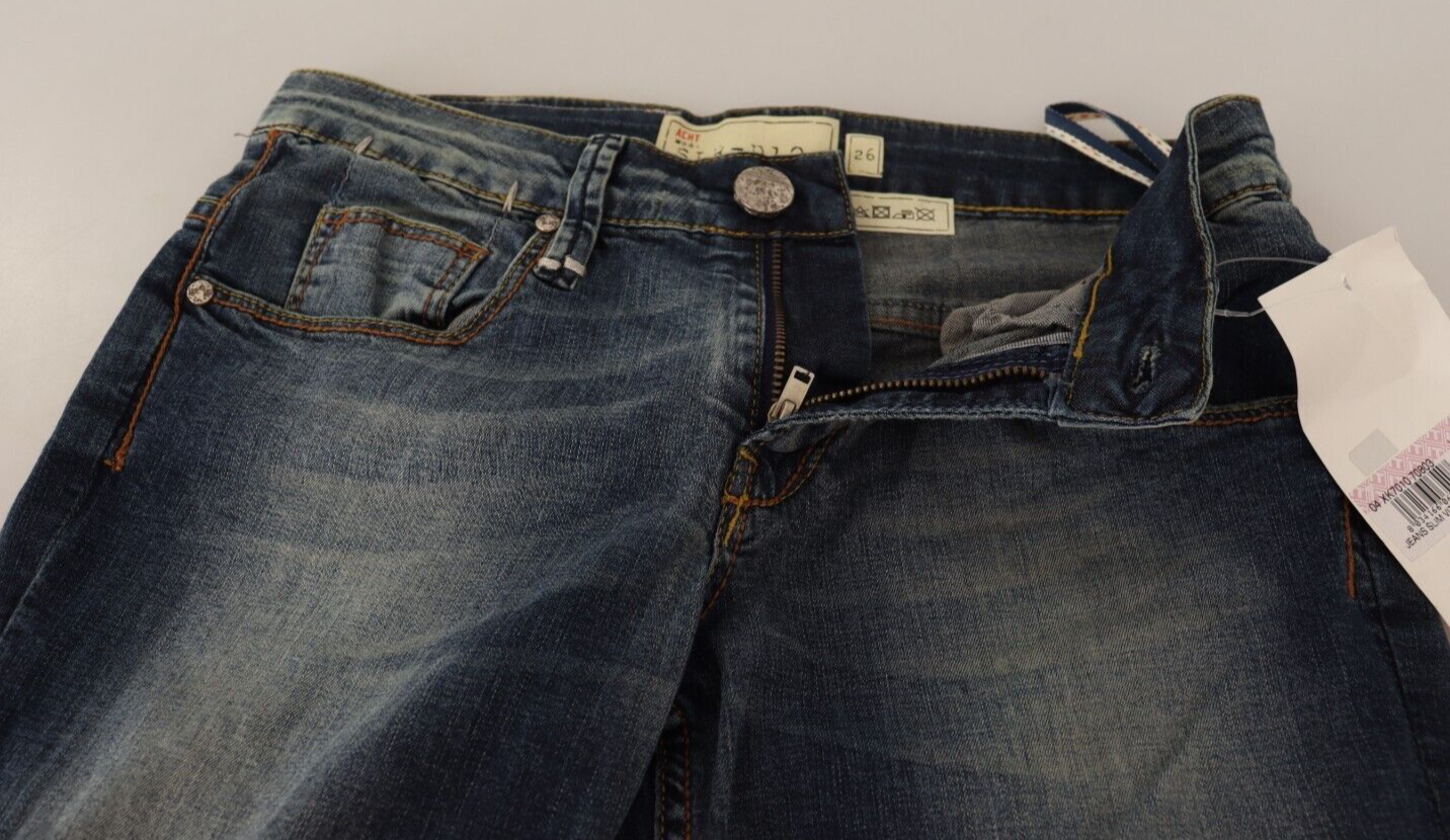 Eight Blue Washed Cotton Low Waist Skinny Denim Women Trouser Jeans