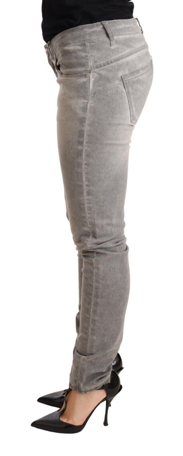 Eight Light Gray Washed Cotton Slim Fit Denim Women Trouser Jeans