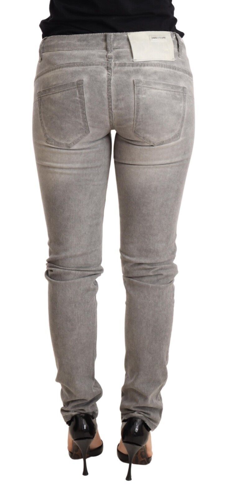 Eight Light Gray Washed Cotton Slim Fit Denim Women Trouser Jeans