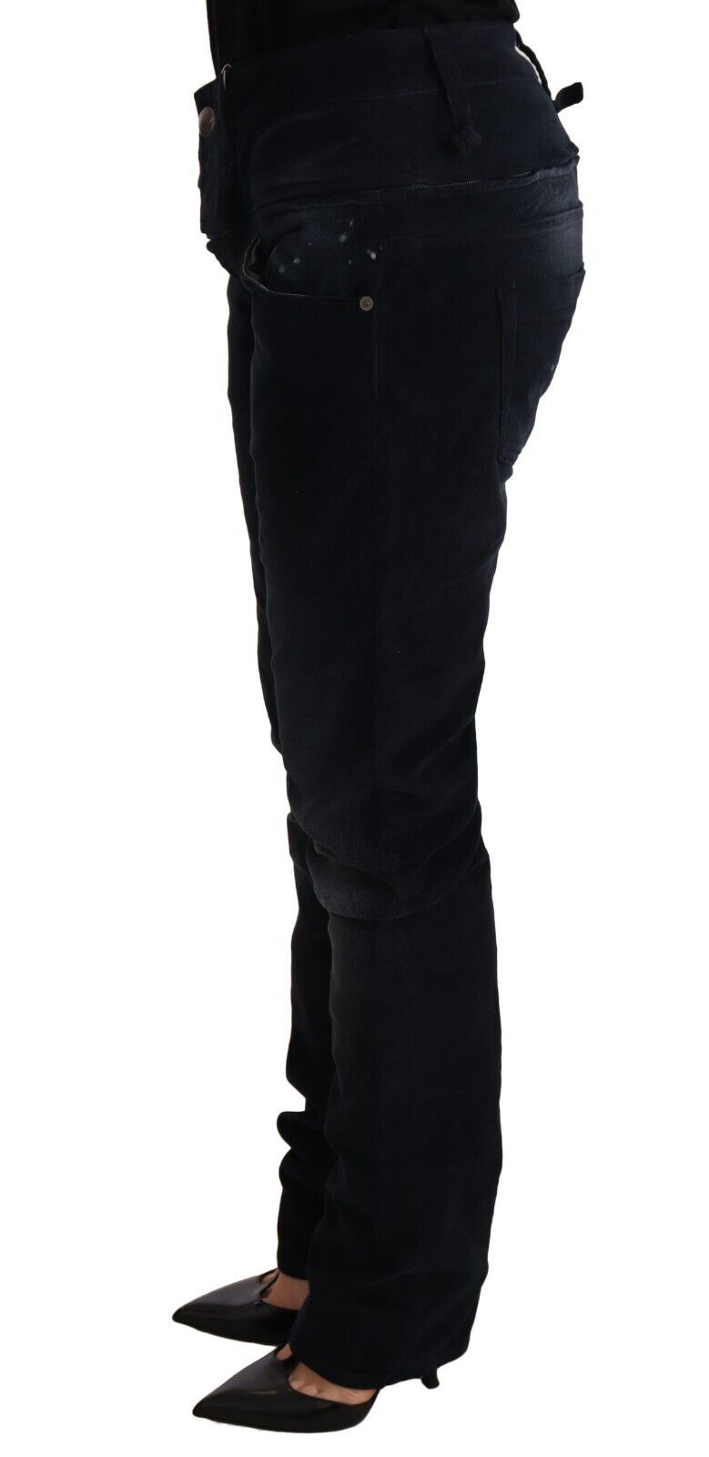 Eight Blue Washed Cotton Denim Low Waist Loose Fit Trousers Jeans