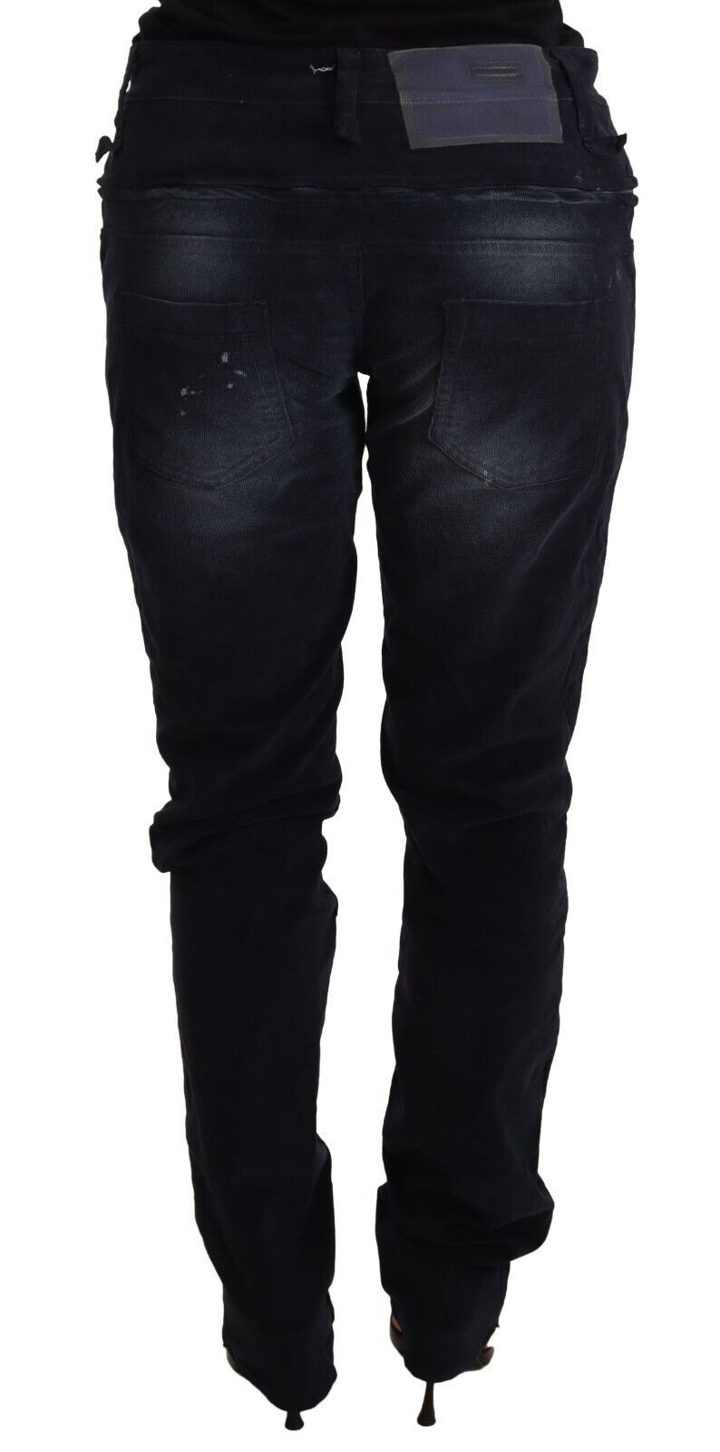 Eight Blue Washed Cotton Denim Low Waist Loose Fit Trousers Jeans