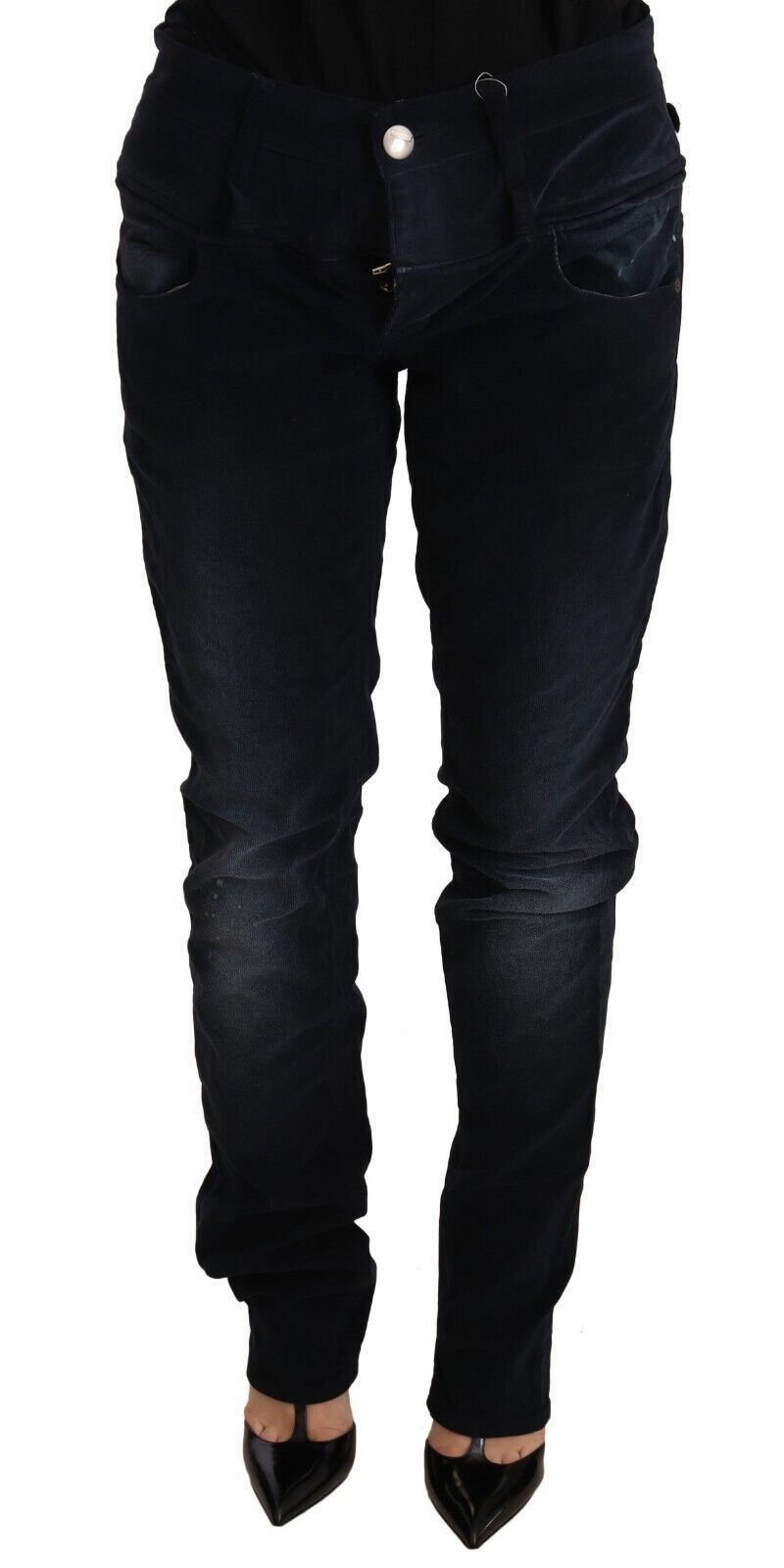 Eight Blue Washed Cotton Denim Low Waist Loose Fit Trousers Jeans