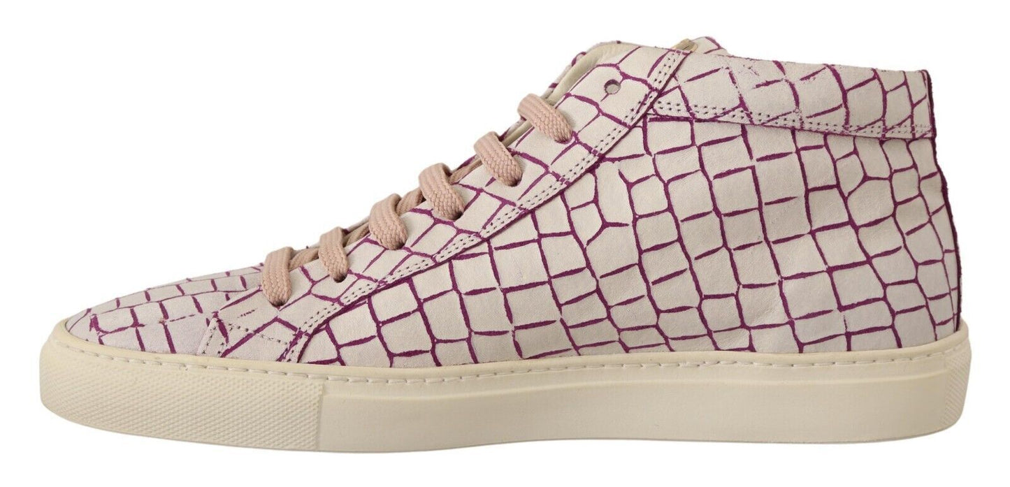 Baskets mi-hautes en cuir blanc et bordeaux HIDE & JACK Chic