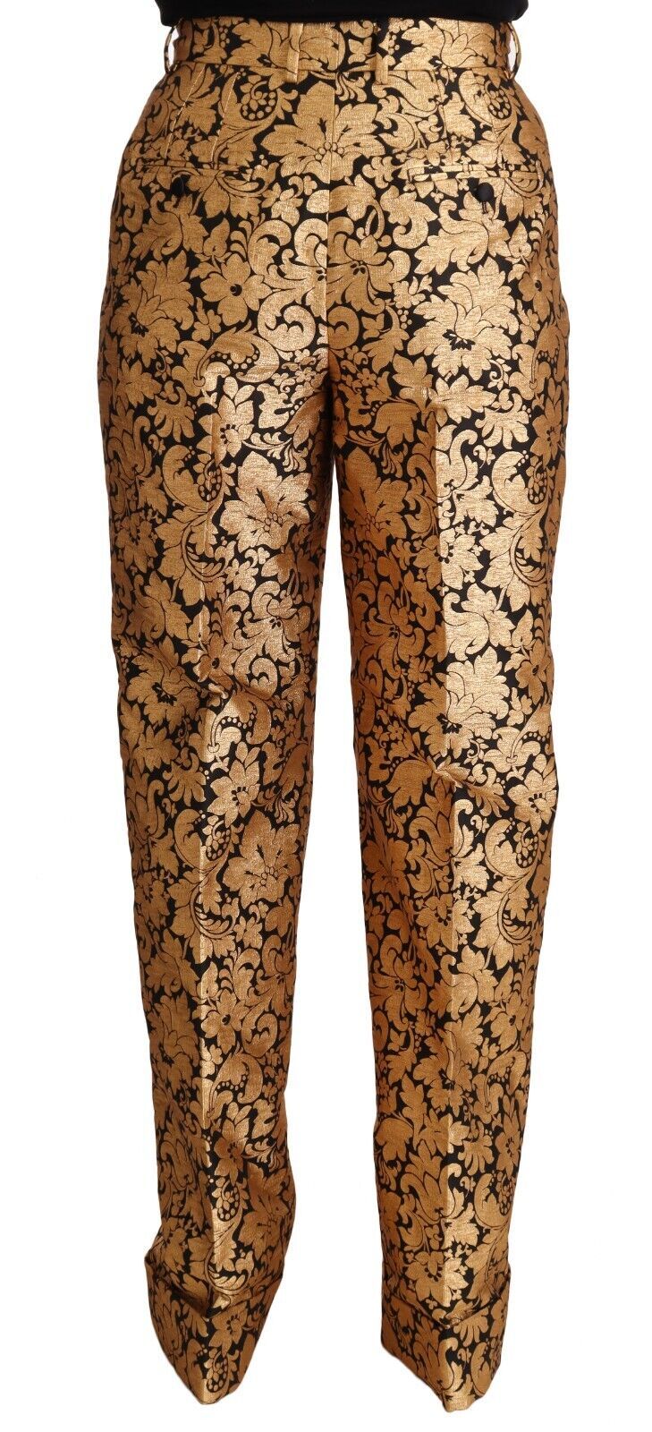 Dolce & Gabbana Gold Floral Jacquard Straight Polyester Pants by Dolce & Gabbana