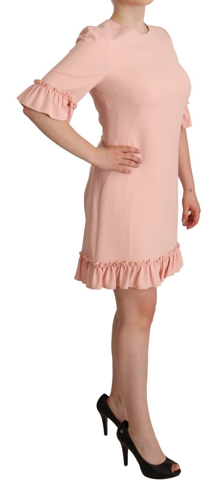 Dolce & Gabbana Pink Ruffled Sleeves Viscose Sheath Dress by Dolce & Gabbana