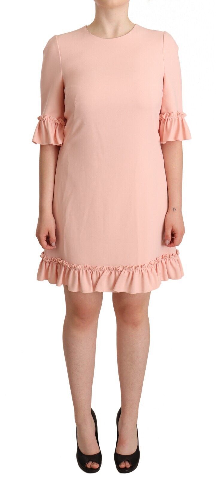 Dolce & Gabbana Pink Ruffled Sleeves Viscose Sheath Dress by Dolce & Gabbana