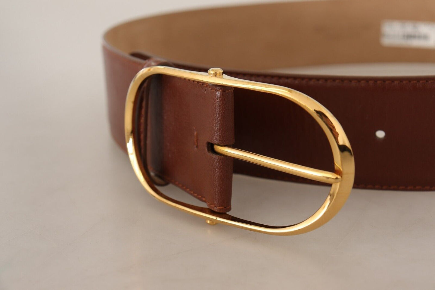 Ceinture élégante en cuir marron Dolce & Gabbana avec boucle dorée