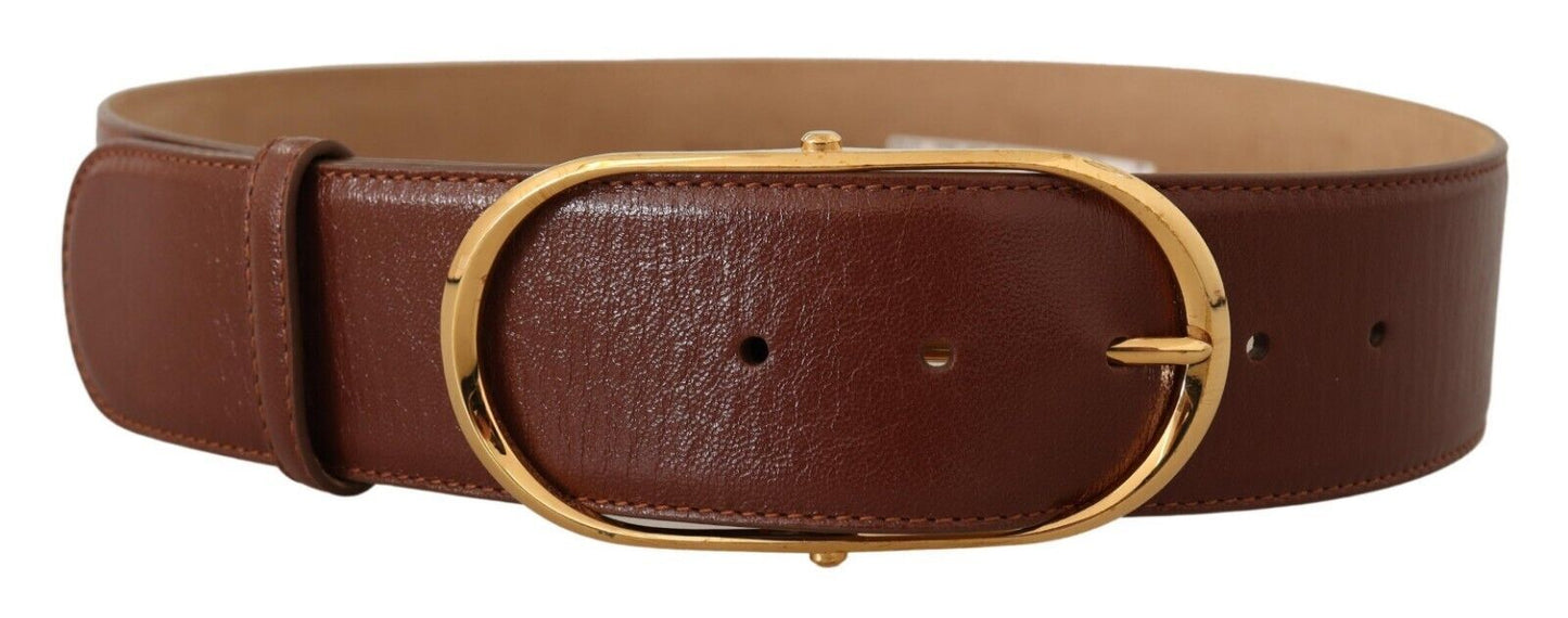 Ceinture élégante en cuir marron Dolce & Gabbana avec boucle dorée