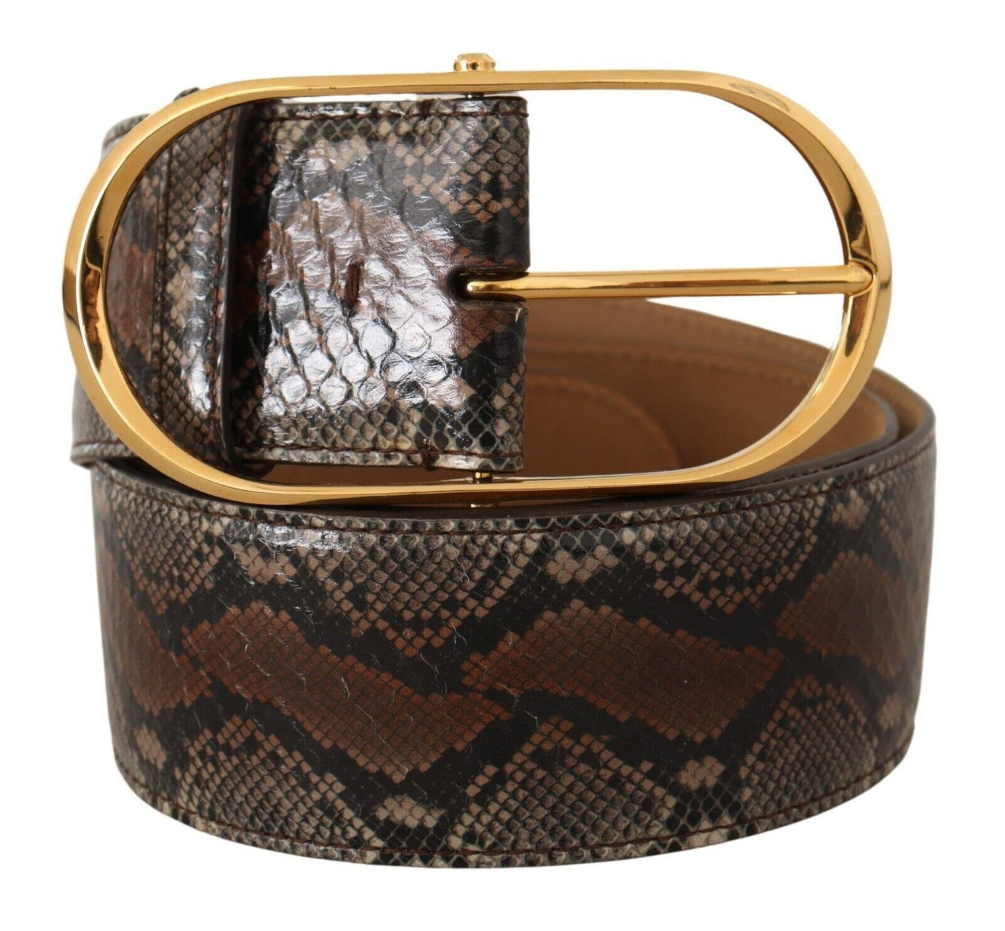 Ceinture élégante en cuir marron Dolce & Gabbana avec boucle dorée