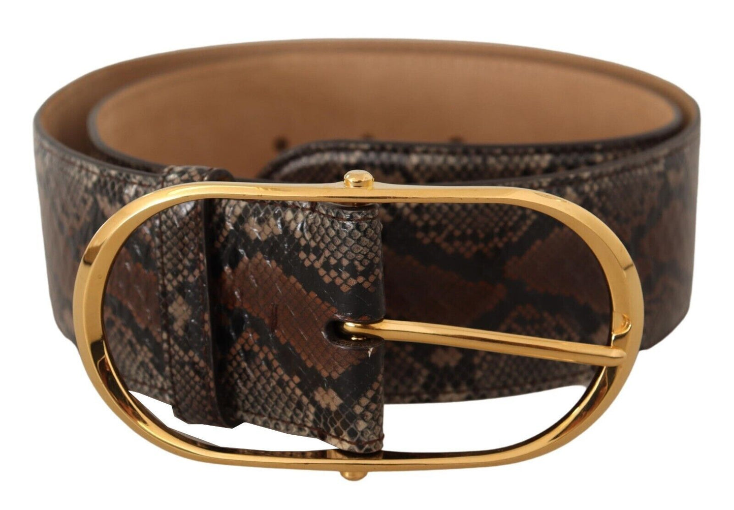 Ceinture élégante en cuir marron Dolce & Gabbana avec boucle dorée