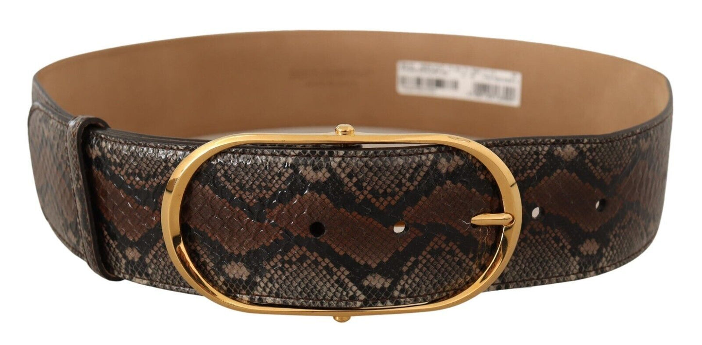 Ceinture élégante en cuir marron Dolce & Gabbana avec boucle dorée