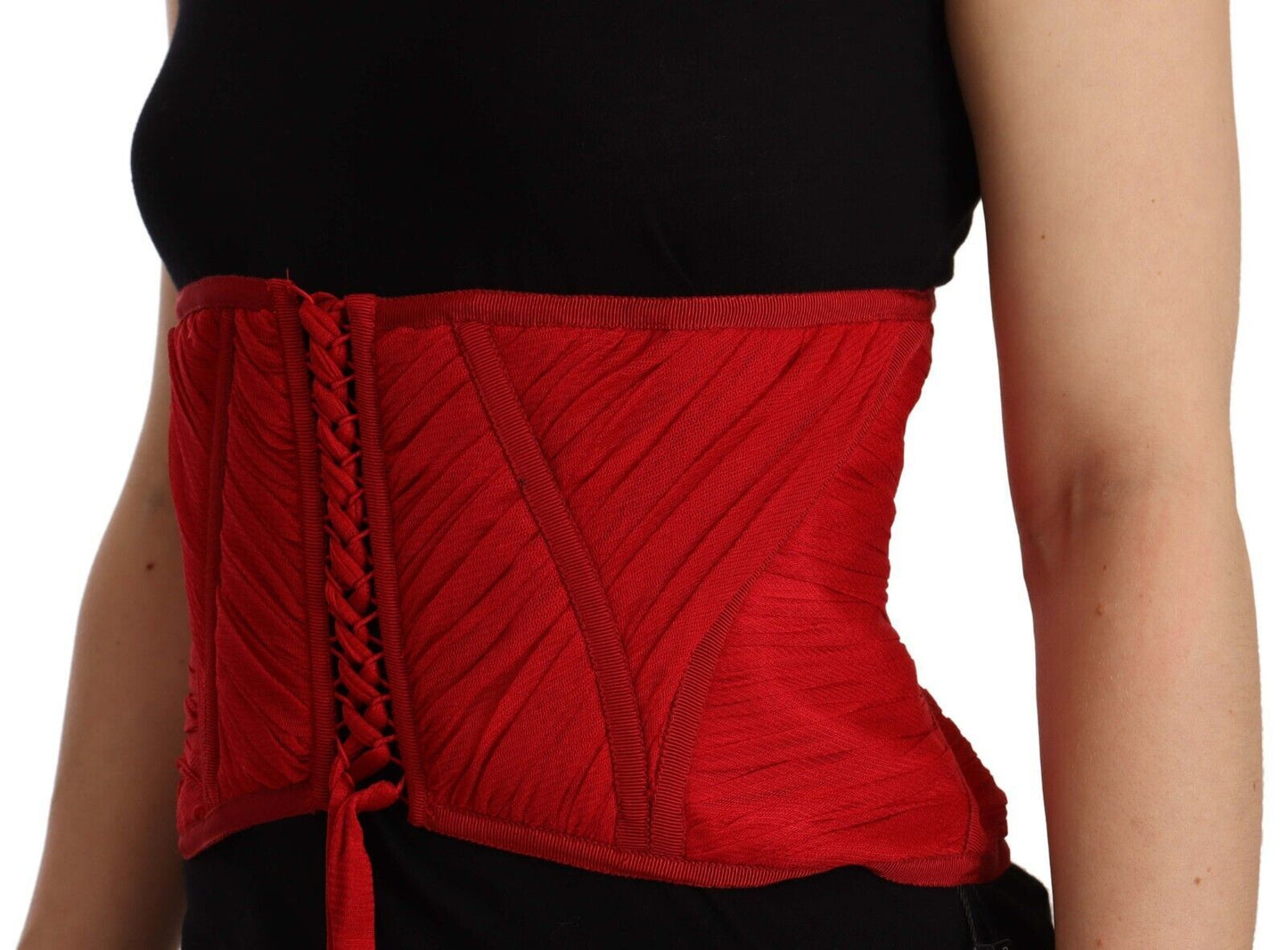 Dolce & Gabbana Élégant haut corset en soie rouge avec ceinture
