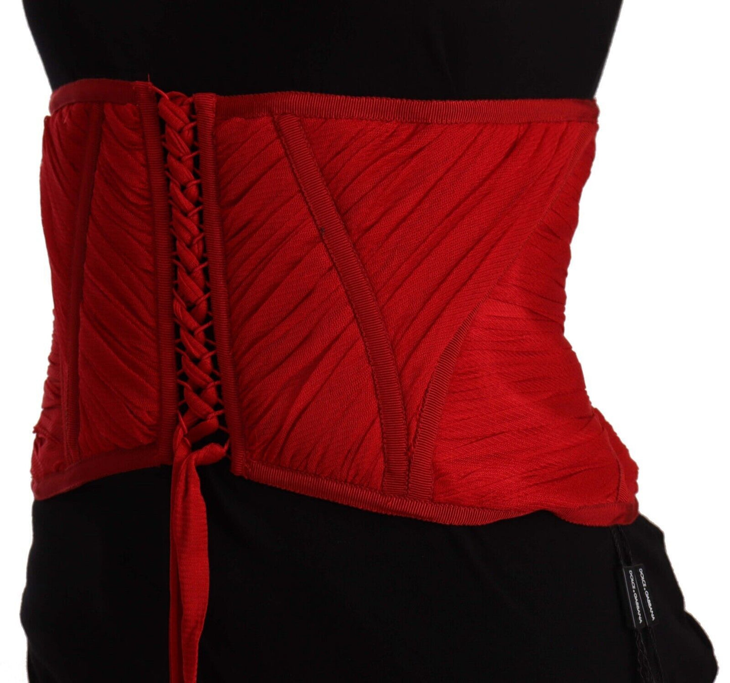 Dolce & Gabbana Élégant haut corset en soie rouge avec ceinture