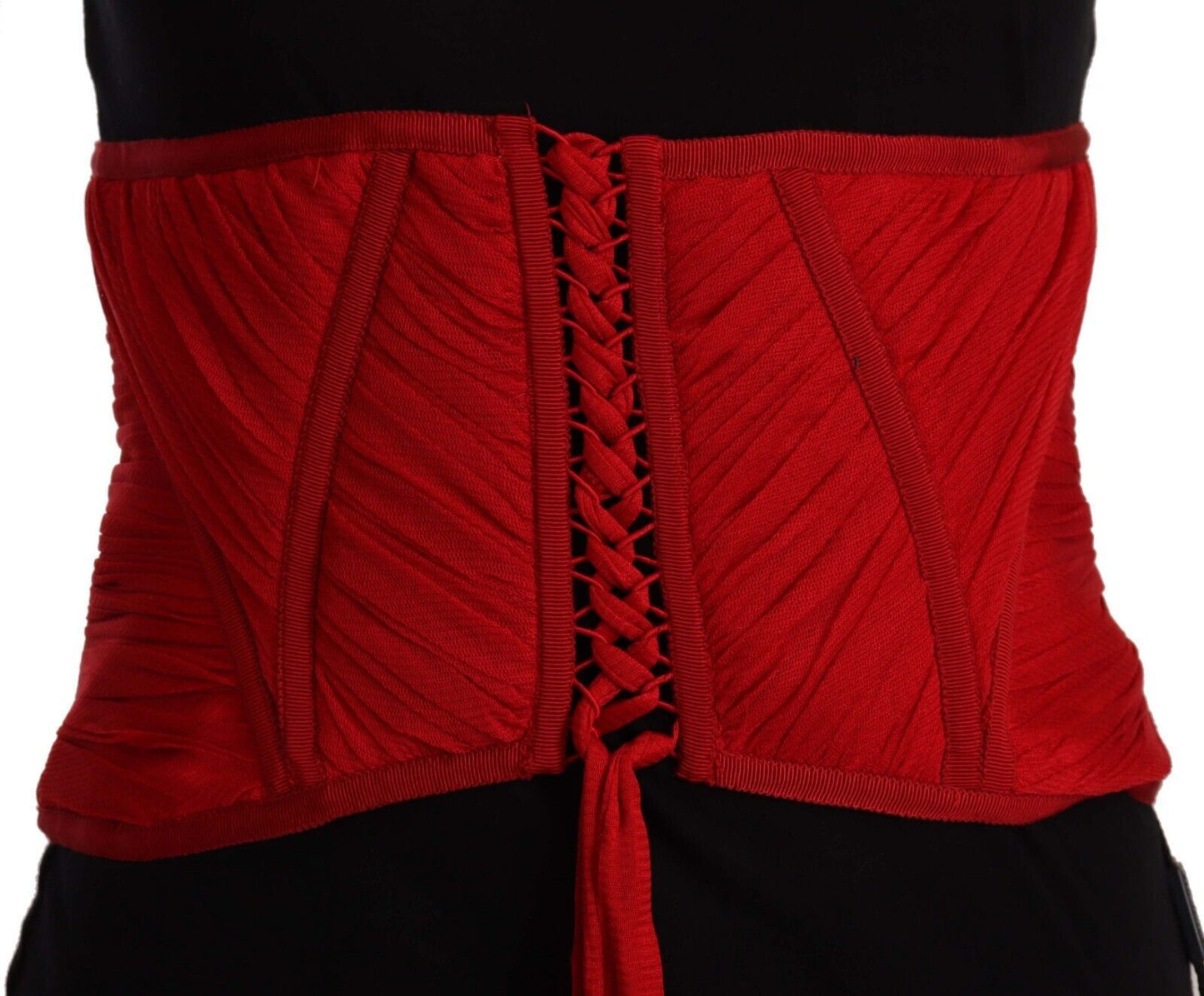 Dolce & Gabbana Élégant haut corset en soie rouge avec ceinture