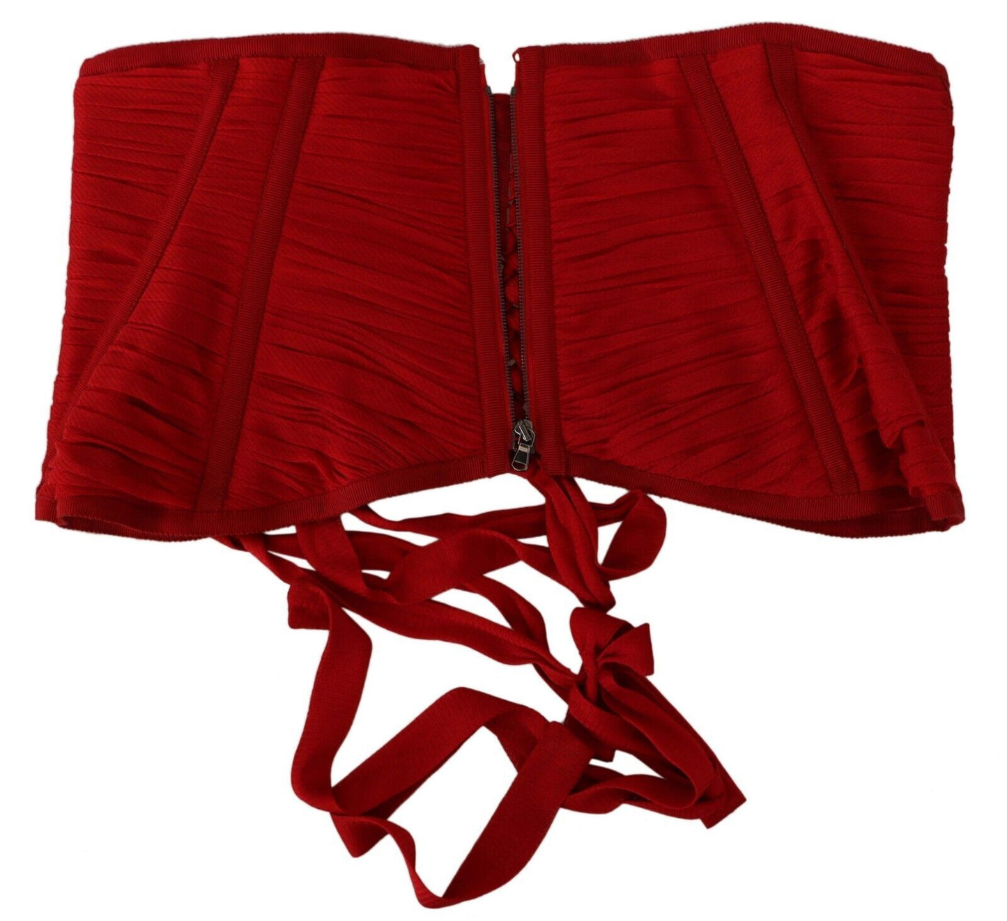 Dolce & Gabbana Élégant haut corset en soie rouge avec ceinture