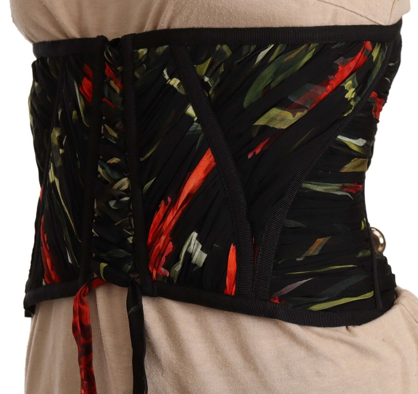 Dolce & Gabbana Élégant haut corset en soie noire avec ceinture
