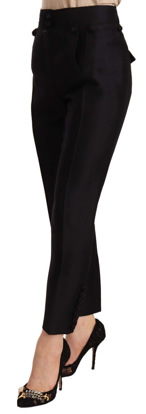 Dsquared² Black Button Embellished Cropped High Waist Pants by Dsquared²