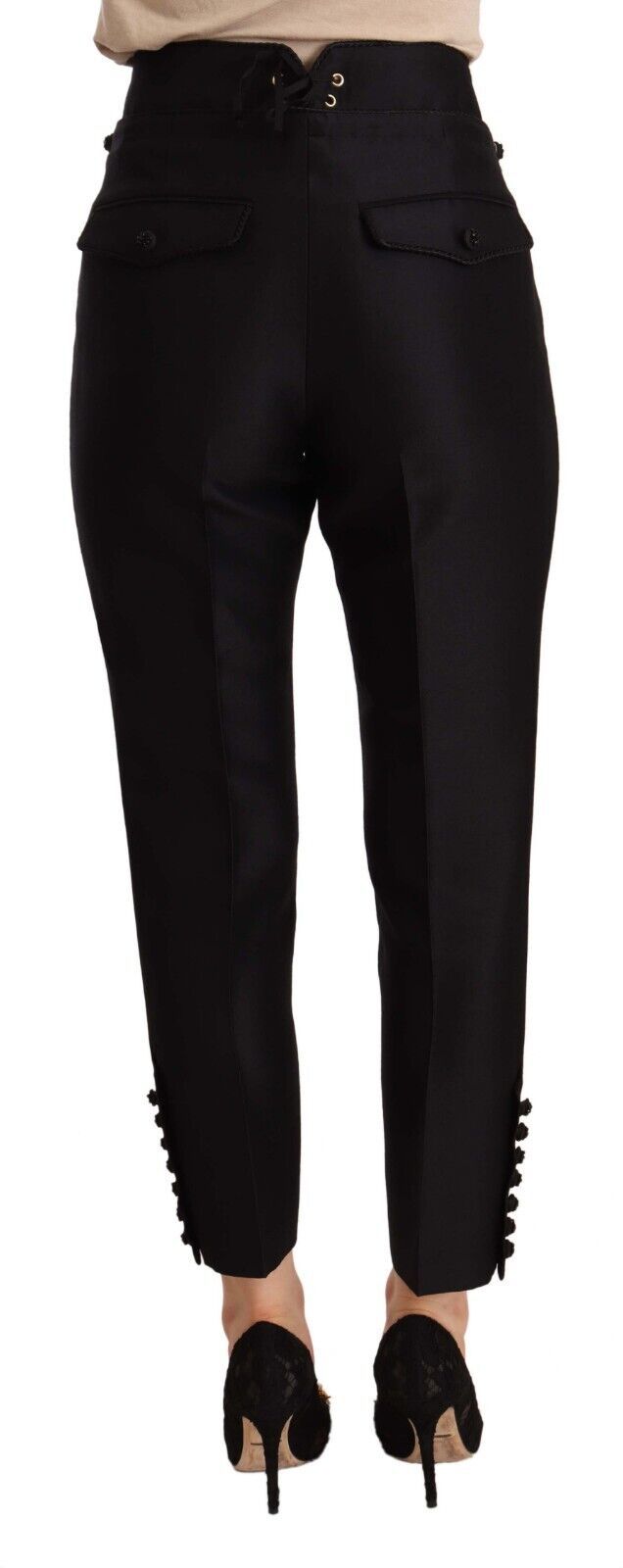 Dsquared² Black Button Embellished Cropped High Waist Pants by Dsquared²