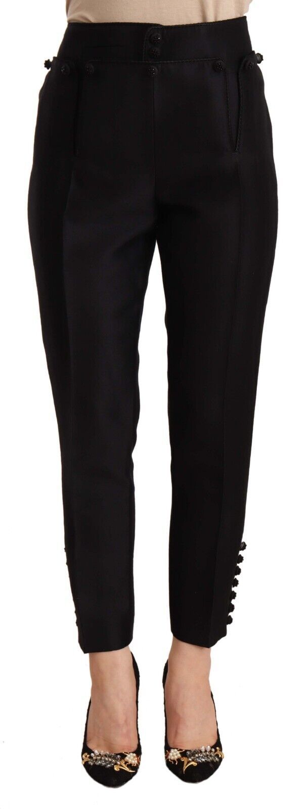 Dsquared² Black Button Embellished Cropped High Waist Pants by Dsquared²