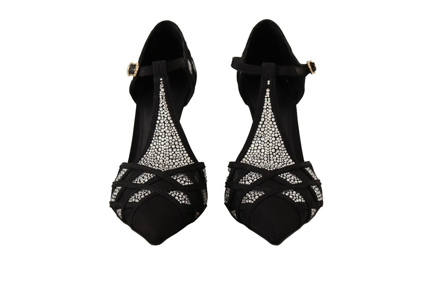 Dolce & Gabbana Black Crystals T-strap Heels Pumps Shoes by Dolce & Gabbana