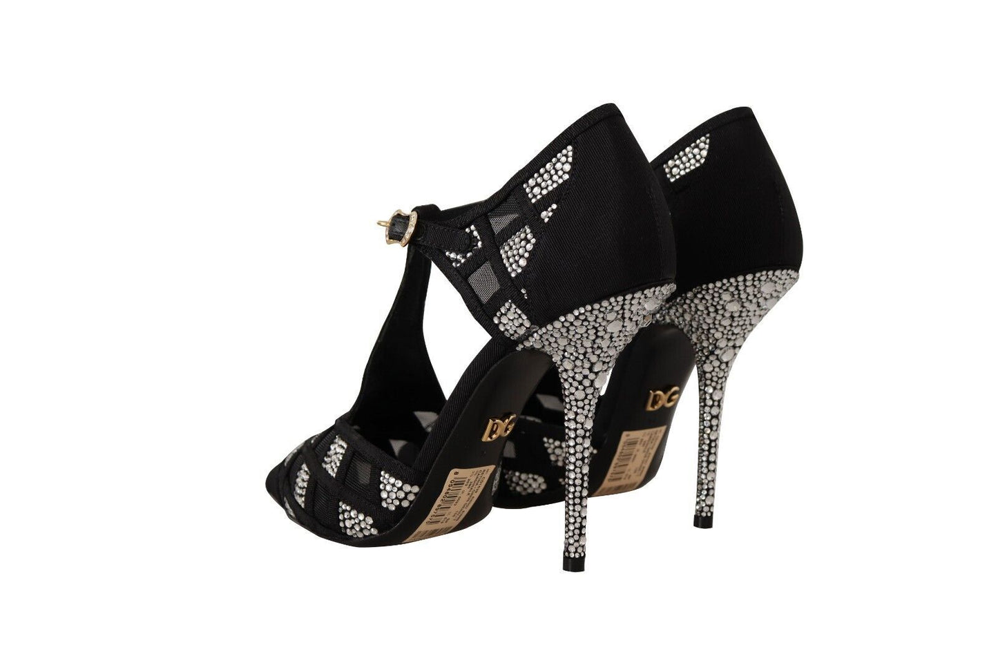 Dolce & Gabbana Black Crystals T-strap Heels Pumps Shoes by Dolce & Gabbana