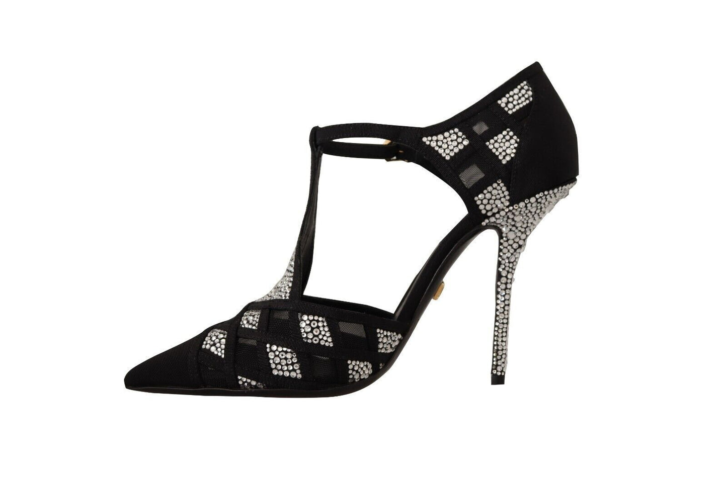 Dolce & Gabbana Black Crystals T-strap Heels Pumps Shoes by Dolce & Gabbana